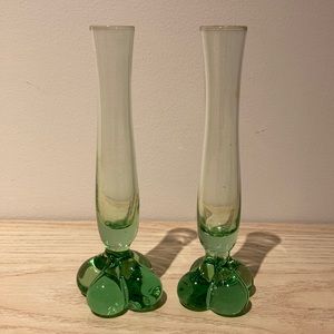 Vintage hand blown bud vases cloverleaf base
